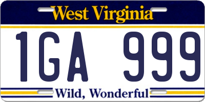 WV license plate 1GA999