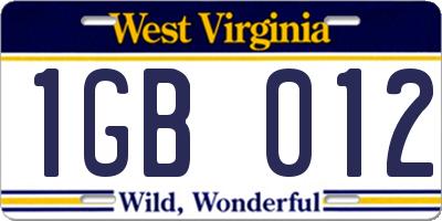 WV license plate 1GB012