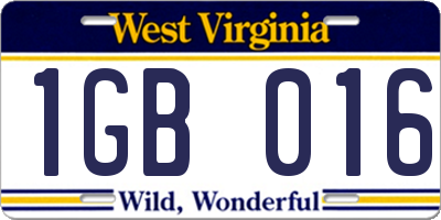 WV license plate 1GB016