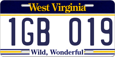 WV license plate 1GB019