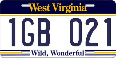 WV license plate 1GB021