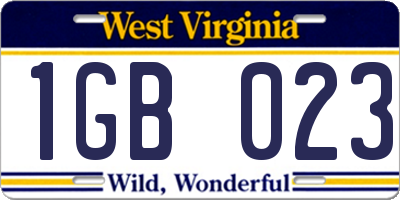 WV license plate 1GB023