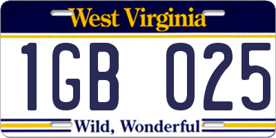 WV license plate 1GB025