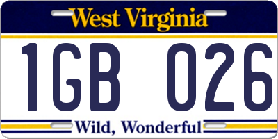 WV license plate 1GB026