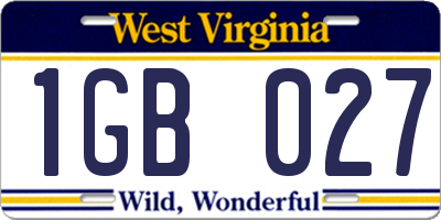 WV license plate 1GB027