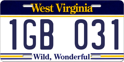 WV license plate 1GB031