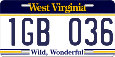 WV license plate 1GB036