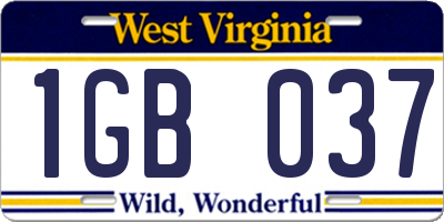 WV license plate 1GB037