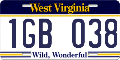 WV license plate 1GB038