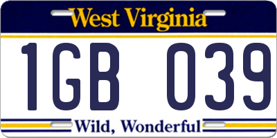 WV license plate 1GB039