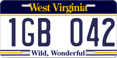 WV license plate 1GB042