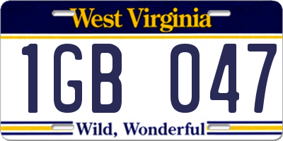 WV license plate 1GB047