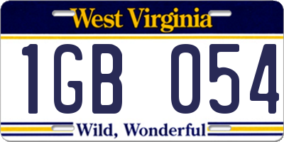 WV license plate 1GB054