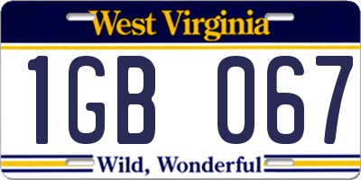 WV license plate 1GB067