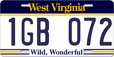 WV license plate 1GB072
