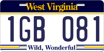 WV license plate 1GB081