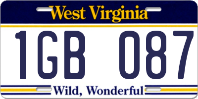 WV license plate 1GB087