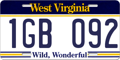 WV license plate 1GB092