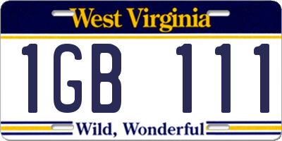 WV license plate 1GB111