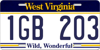 WV license plate 1GB203