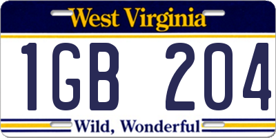 WV license plate 1GB204
