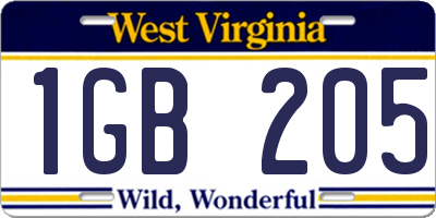 WV license plate 1GB205