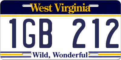 WV license plate 1GB212