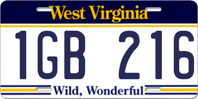WV license plate 1GB216