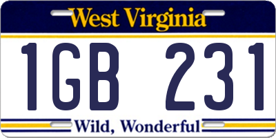 WV license plate 1GB231