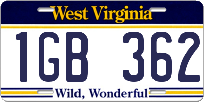 WV license plate 1GB362