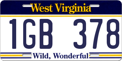WV license plate 1GB378