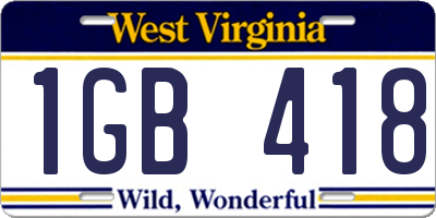 WV license plate 1GB418