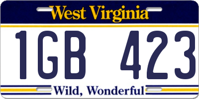 WV license plate 1GB423