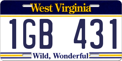 WV license plate 1GB431