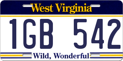 WV license plate 1GB542