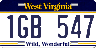 WV license plate 1GB547