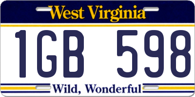 WV license plate 1GB598