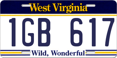 WV license plate 1GB617