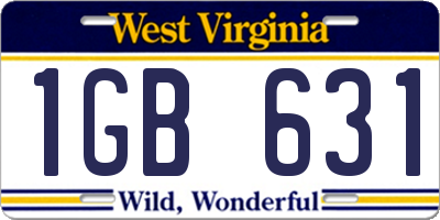 WV license plate 1GB631
