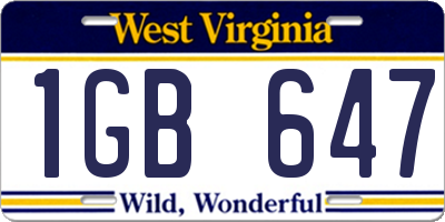 WV license plate 1GB647