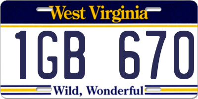 WV license plate 1GB670