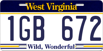 WV license plate 1GB672