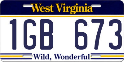 WV license plate 1GB673
