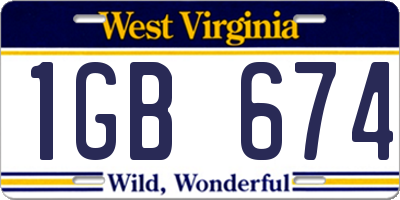 WV license plate 1GB674