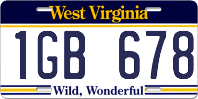 WV license plate 1GB678