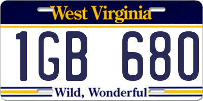 WV license plate 1GB680