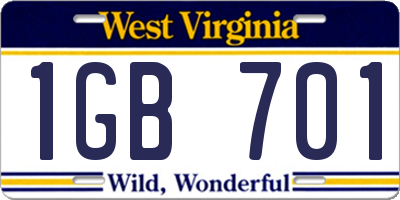 WV license plate 1GB701