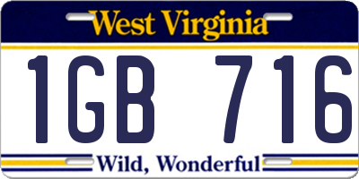 WV license plate 1GB716