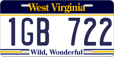 WV license plate 1GB722