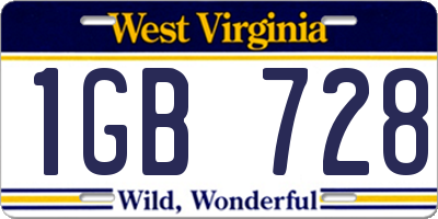 WV license plate 1GB728